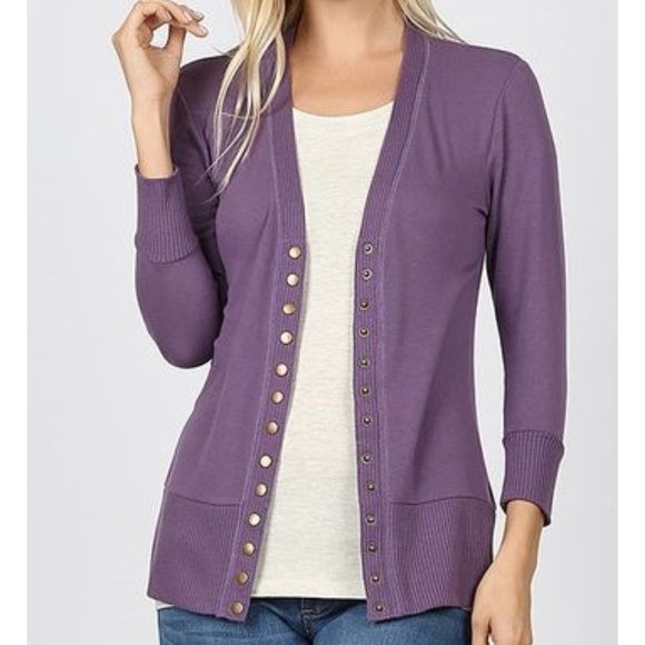 Zenana Outfitters | Sweaters | Zenana Snap Button Cardigan 34 Sleeve Lilac  Gray | Poshmark